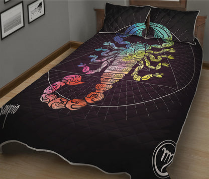 Colorful Scorpio Sign Print Quilt Bed Set