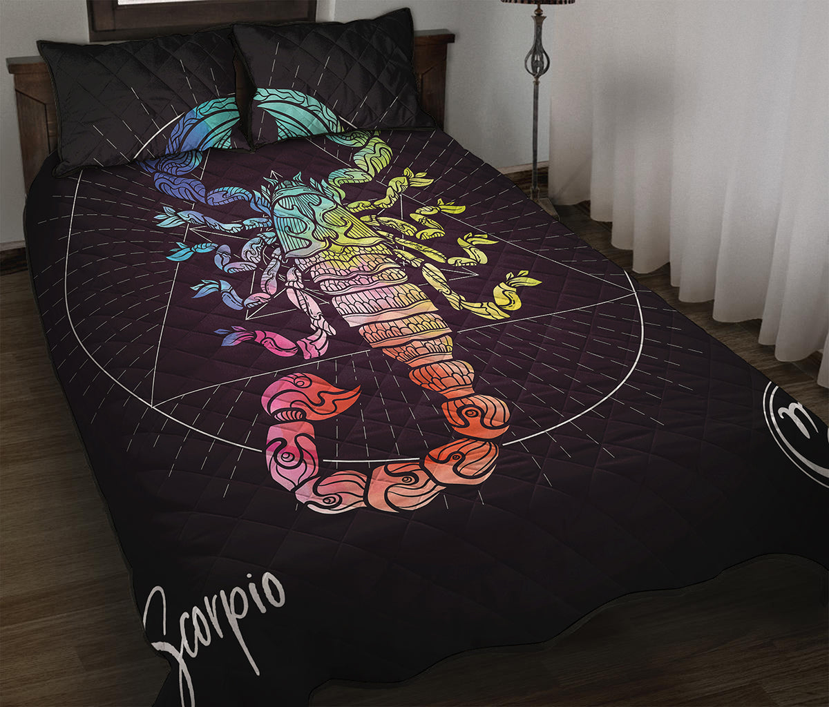 Colorful Scorpio Sign Print Quilt Bed Set