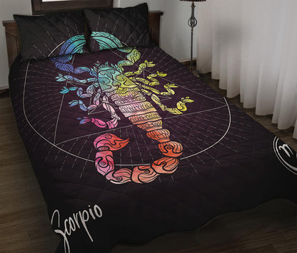 Colorful Scorpio Sign Print Quilt Bed Set