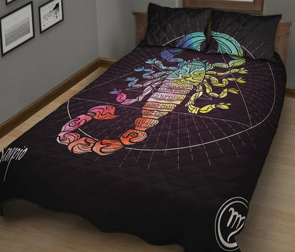 Colorful Scorpio Sign Print Quilt Bed Set