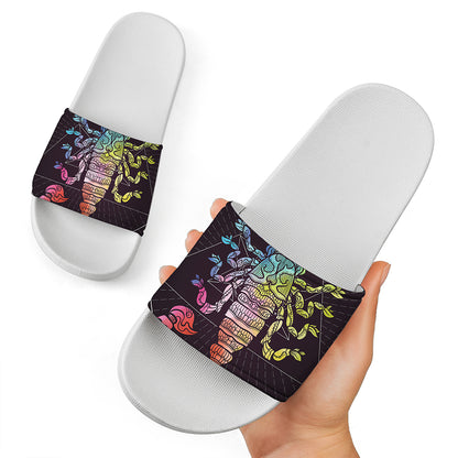 Colorful Scorpio Sign Print White Slide Sandals