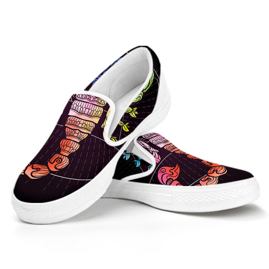 Colorful Scorpio Sign Print White Slip On Shoes
