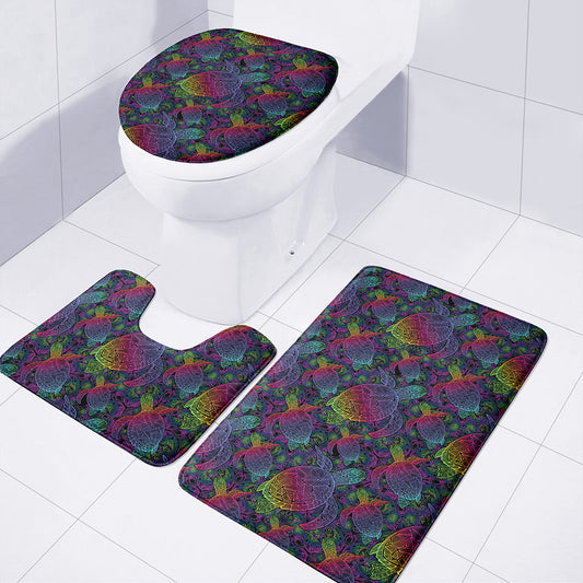 Colorful Sea Turtle Pattern Print 3 Piece Bath Mat Set