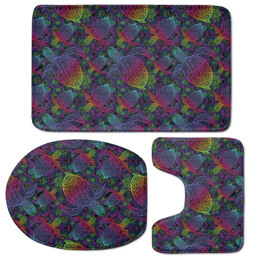 Colorful Sea Turtle Pattern Print 3 Piece Bath Mat Set