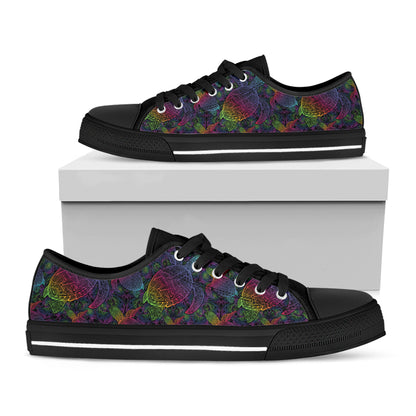 Colorful Sea Turtle Pattern Print Black Low Top Shoes