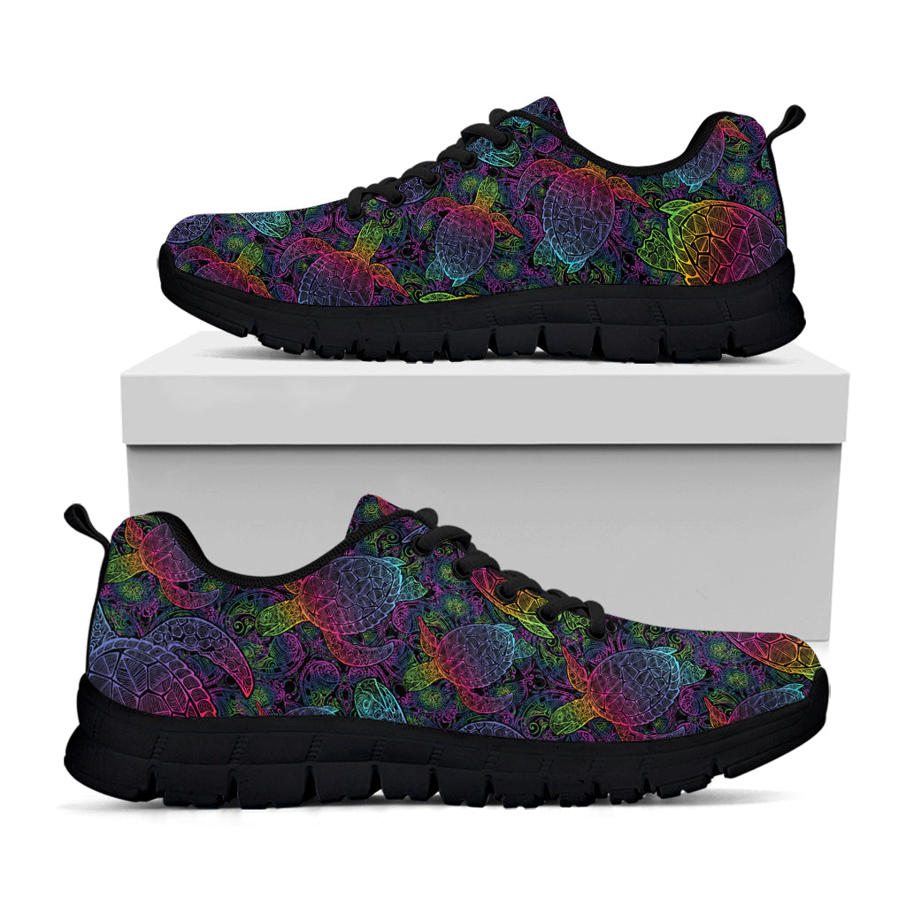 Colorful Sea Turtle Pattern Print Black Sneakers