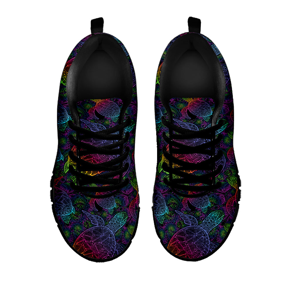Colorful Sea Turtle Pattern Print Black Sneakers