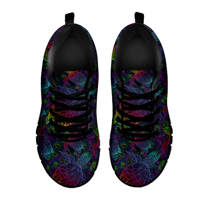 Colorful Sea Turtle Pattern Print Black Sneakers