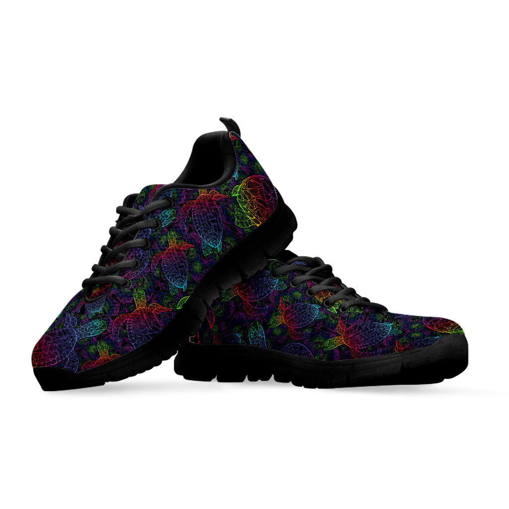 Colorful Sea Turtle Pattern Print Black Sneakers