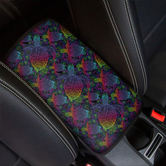 Colorful Sea Turtle Pattern Print Car Center Console Cover