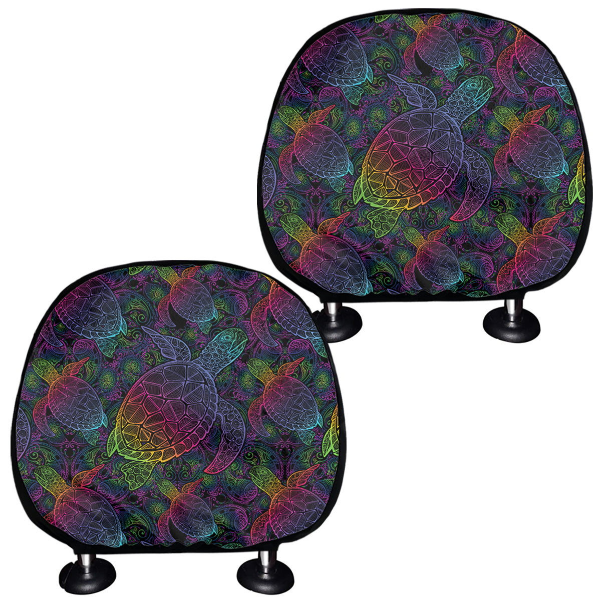 Colorful Sea Turtle Pattern Print Car Headrest Covers