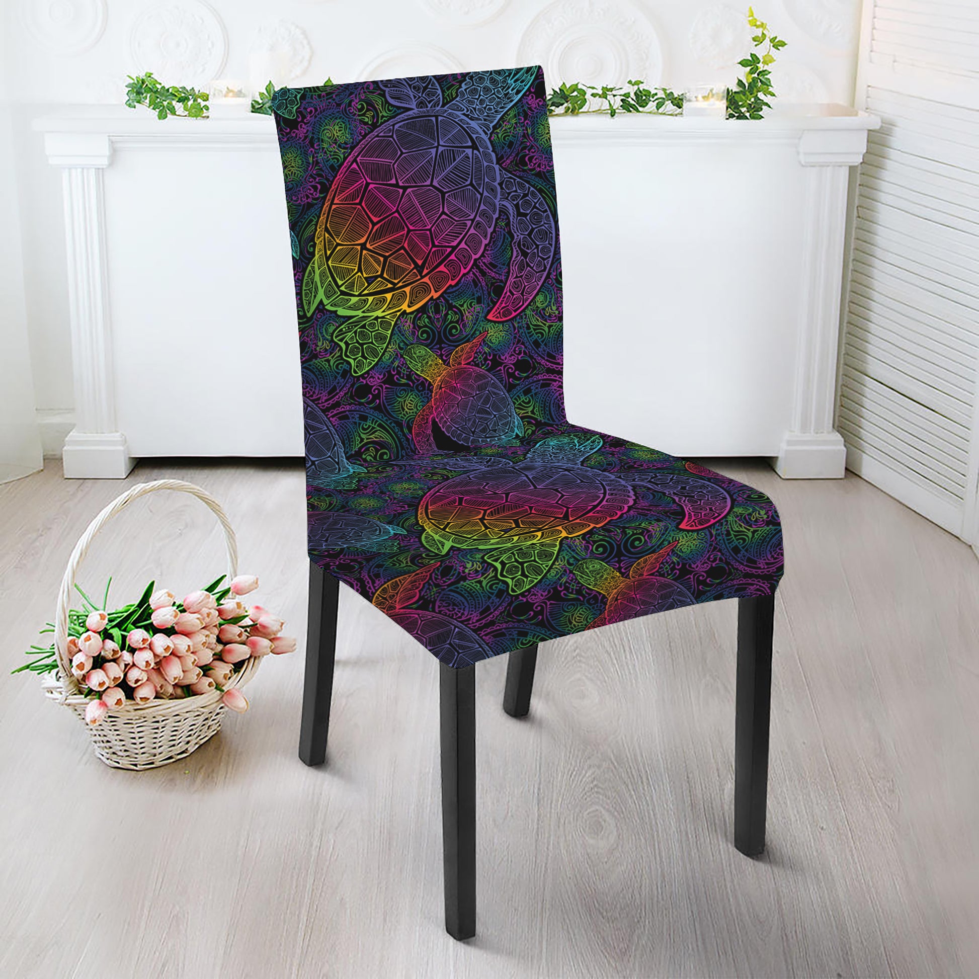 Colorful Sea Turtle Pattern Print Dining Chair Slipcover