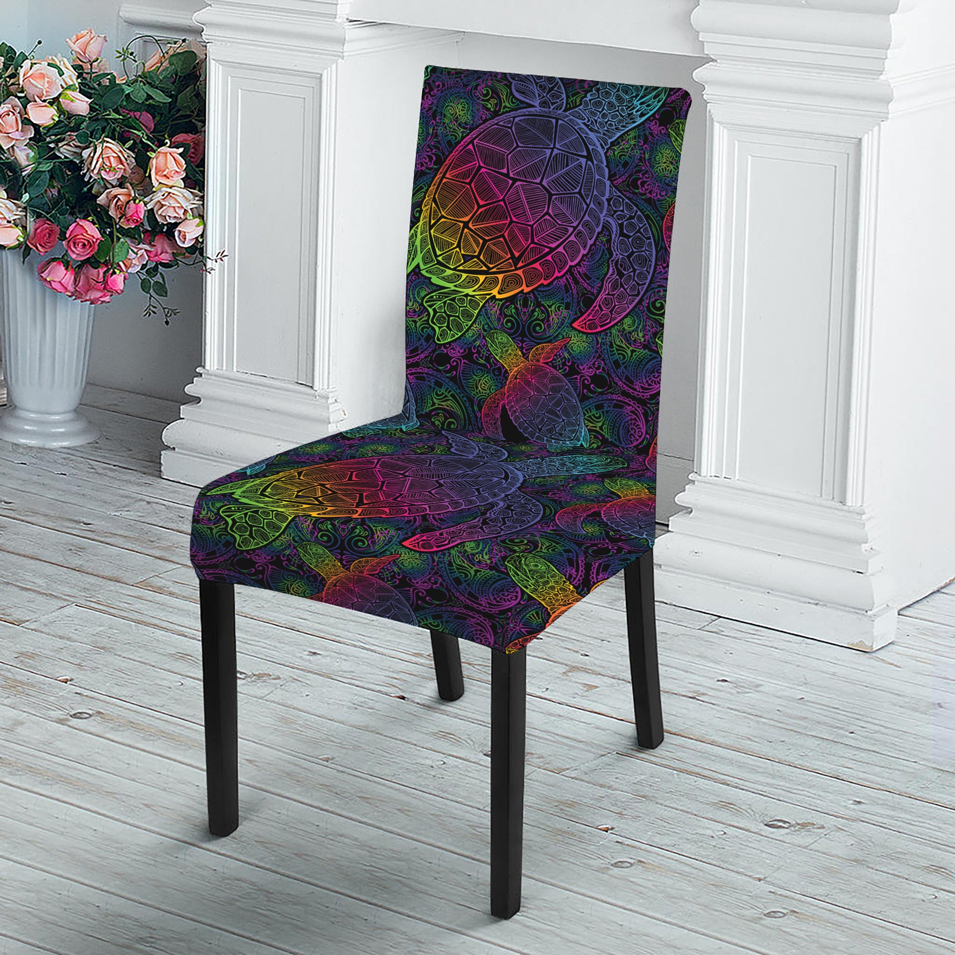 Colorful Sea Turtle Pattern Print Dining Chair Slipcover