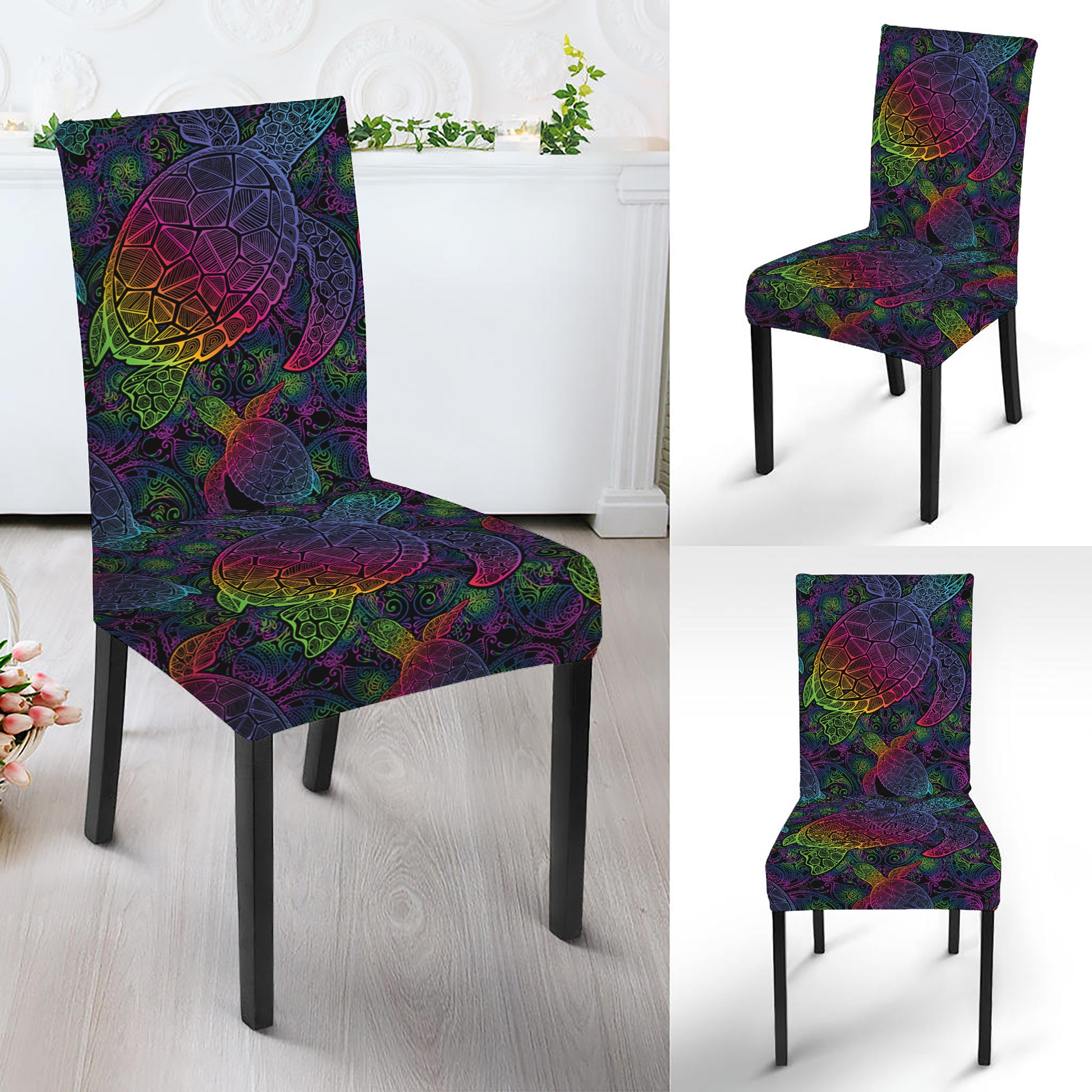 Colorful Sea Turtle Pattern Print Dining Chair Slipcover