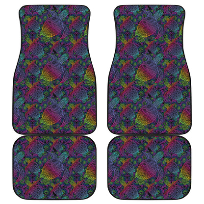 Colorful Sea Turtle Pattern Print Front and Back Car Floor Mats