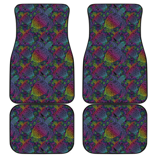 Colorful Sea Turtle Pattern Print Front and Back Car Floor Mats