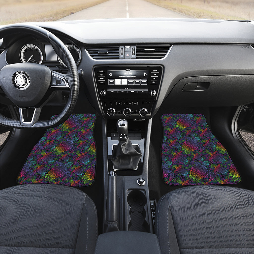 Colorful Sea Turtle Pattern Print Front and Back Car Floor Mats