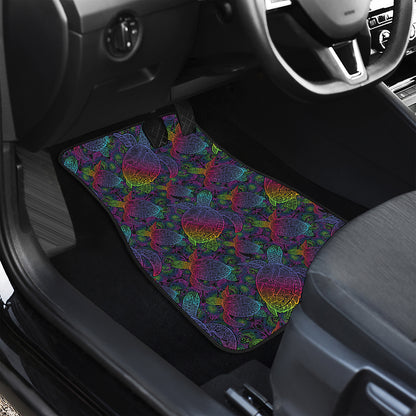 Colorful Sea Turtle Pattern Print Front and Back Car Floor Mats