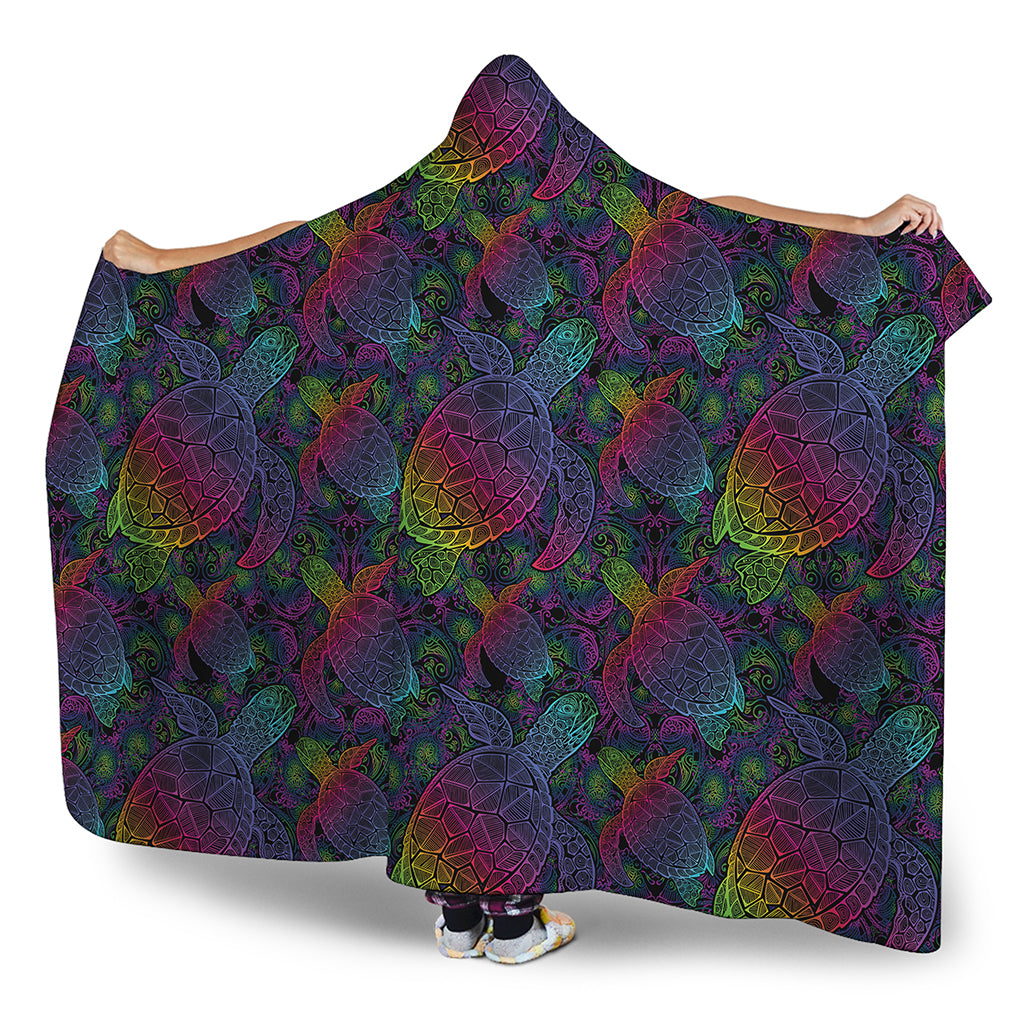 Colorful Sea Turtle Pattern Print Hooded Blanket