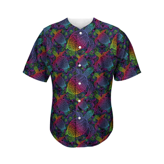 Colorful Sea Turtle Pattern Print Men's Baseball Jersey