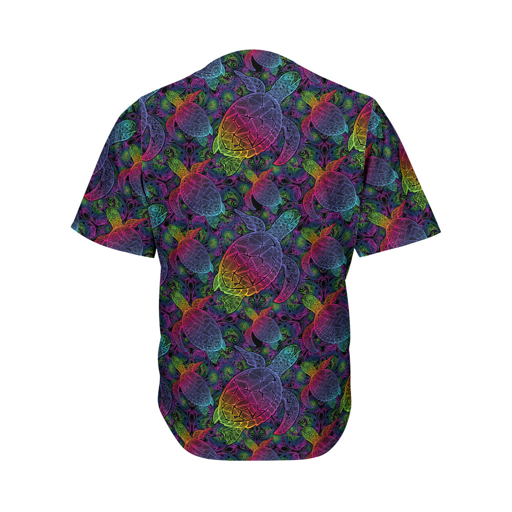 Colorful Sea Turtle Pattern Print Men's Baseball Jersey