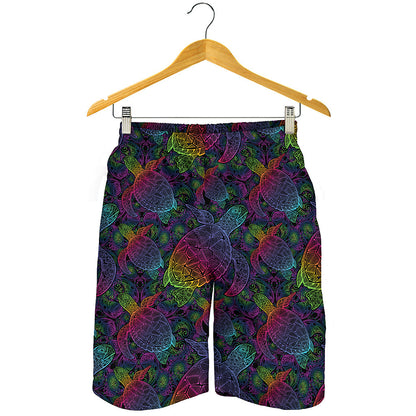 Colorful Sea Turtle Pattern Print Men's Shorts