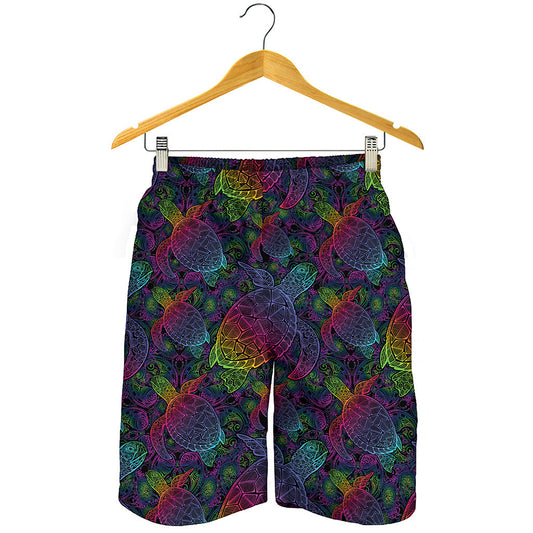 Colorful Sea Turtle Pattern Print Men's Shorts