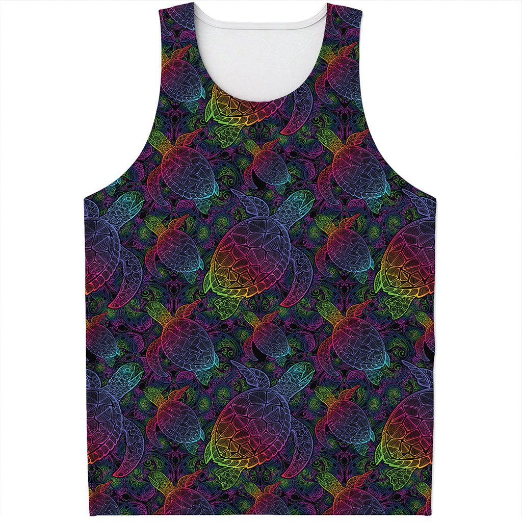 Colorful Sea Turtle Pattern Print Men's Tank Top