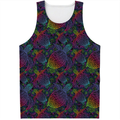 Colorful Sea Turtle Pattern Print Men's Tank Top