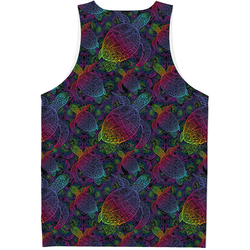 Colorful Sea Turtle Pattern Print Men's Tank Top