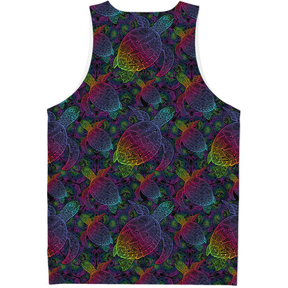 Colorful Sea Turtle Pattern Print Men's Tank Top