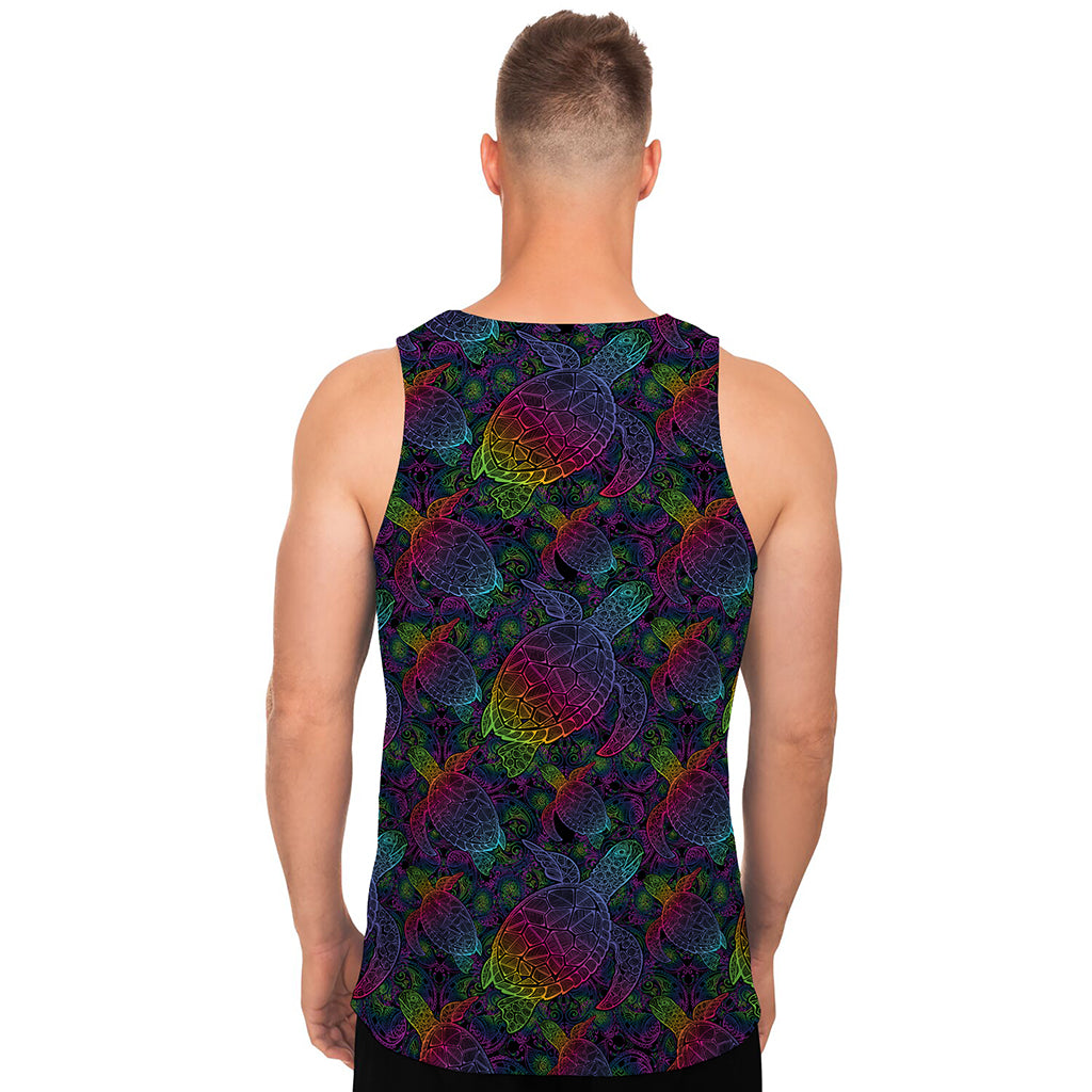 Colorful Sea Turtle Pattern Print Men's Tank Top
