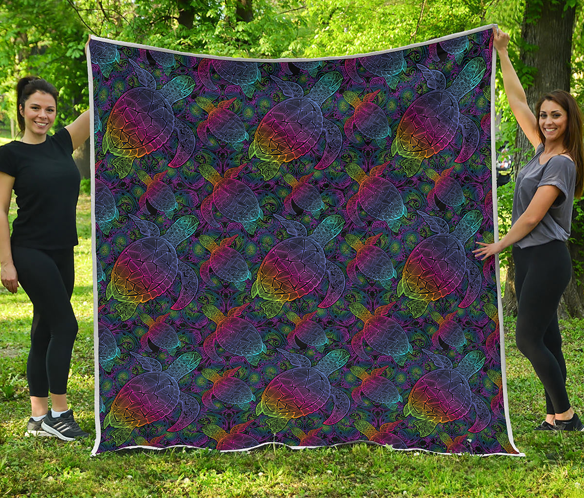 Colorful Sea Turtle Pattern Print Quilt