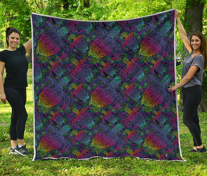 Colorful Sea Turtle Pattern Print Quilt