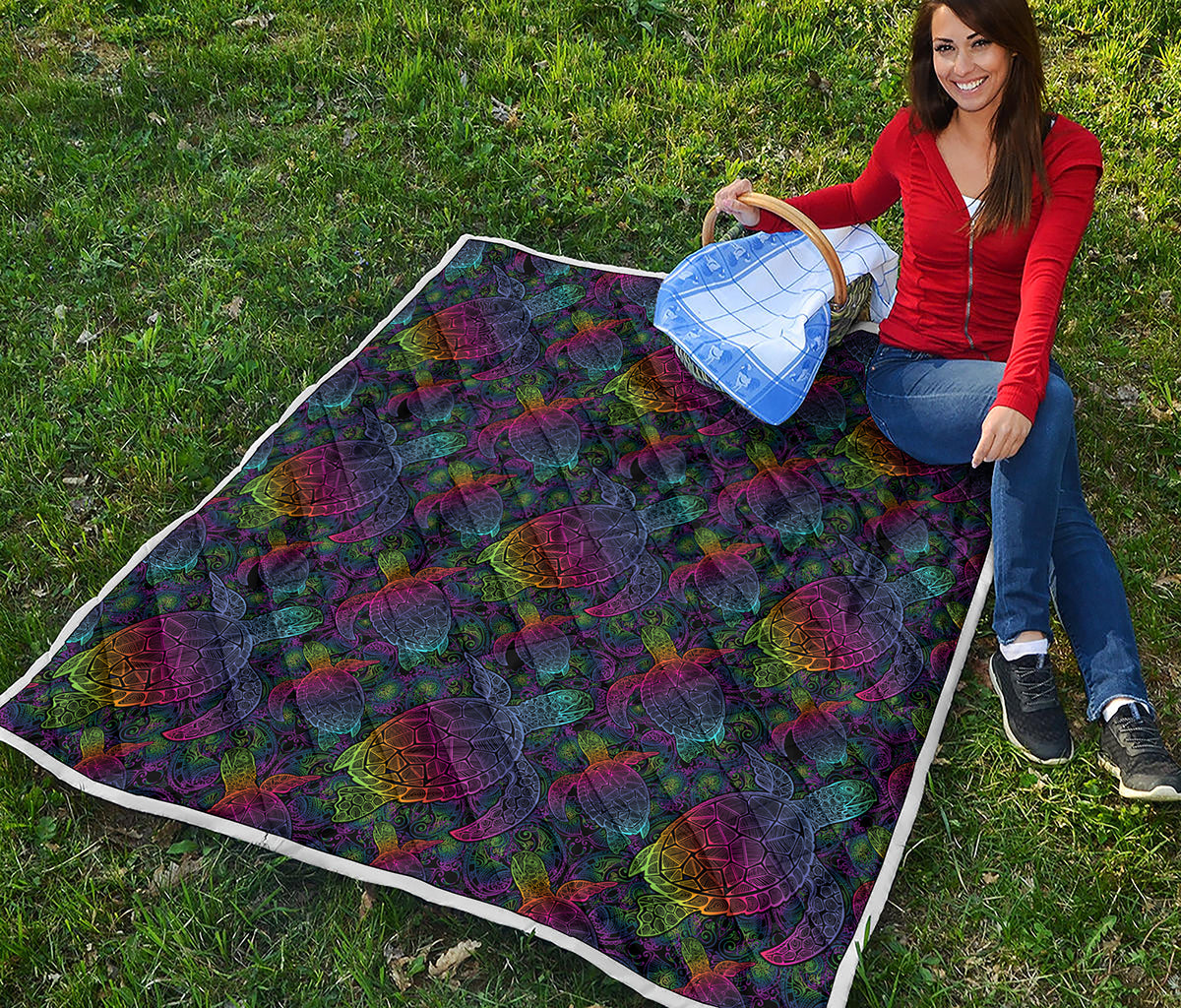 Colorful Sea Turtle Pattern Print Quilt