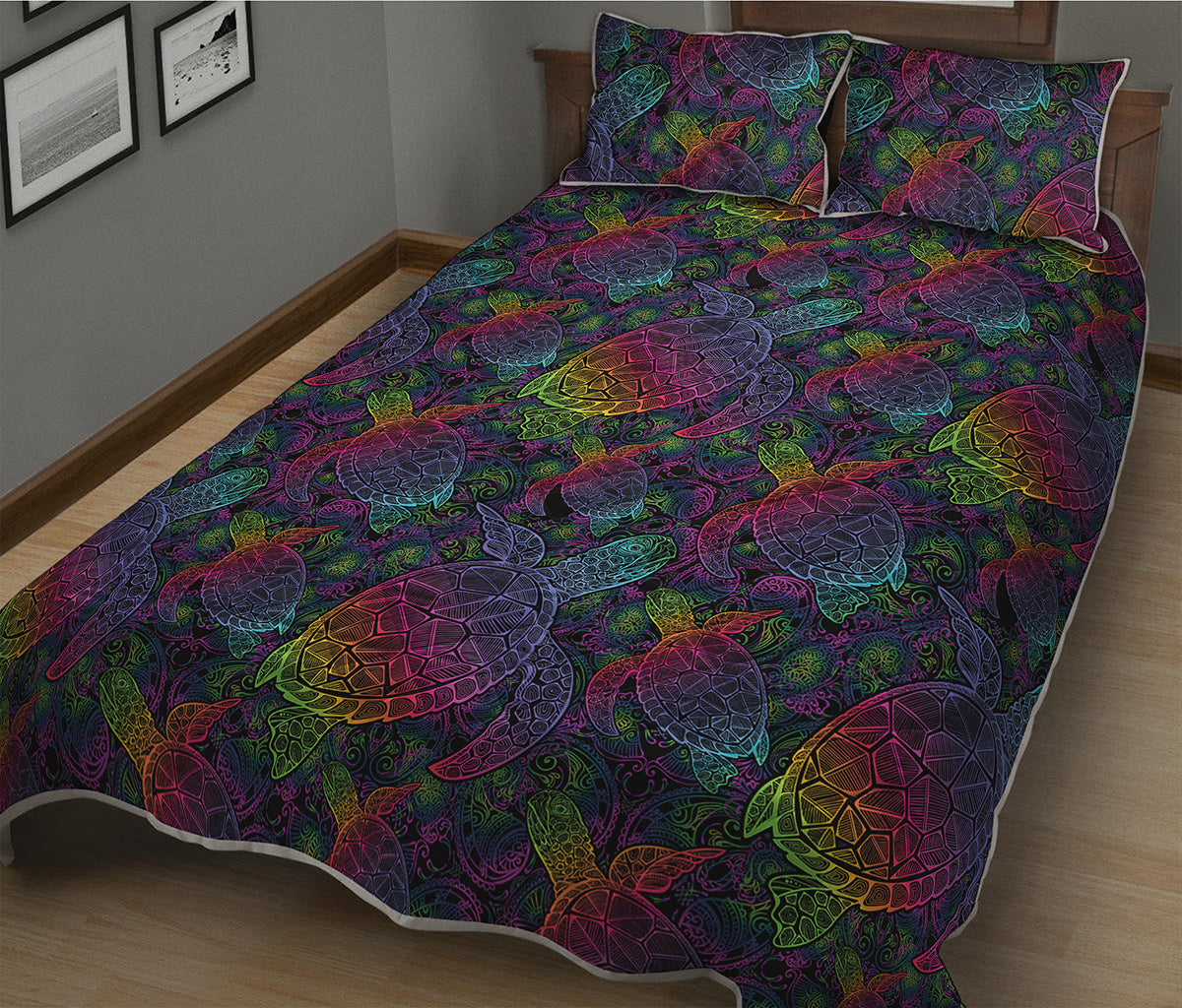 Colorful Sea Turtle Pattern Print Quilt Bed Set