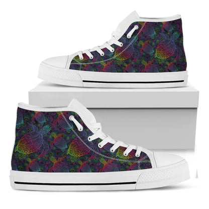 Colorful Sea Turtle Pattern Print White High Top Shoes