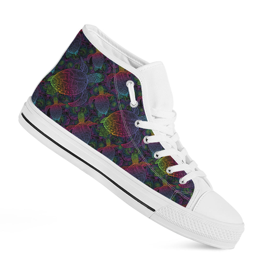 Colorful Sea Turtle Pattern Print White High Top Shoes