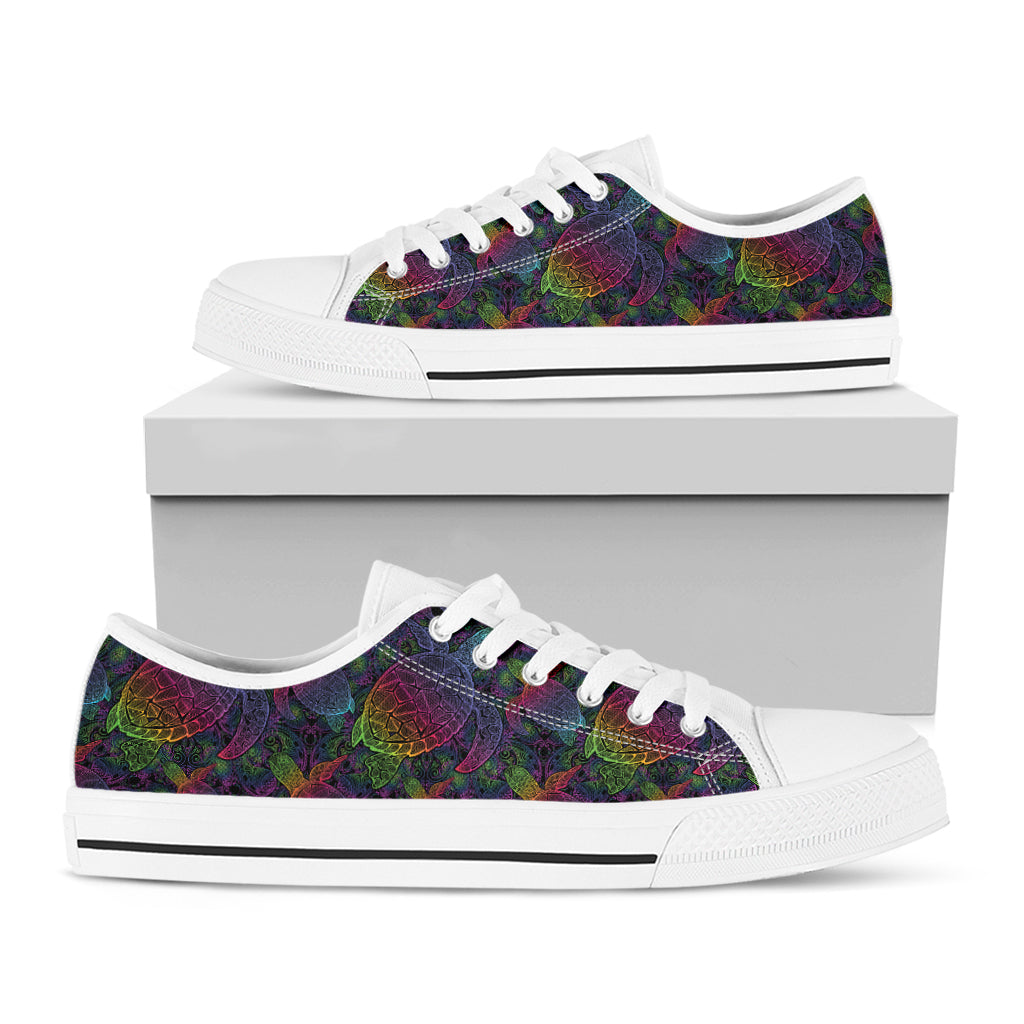 Colorful Sea Turtle Pattern Print White Low Top Shoes