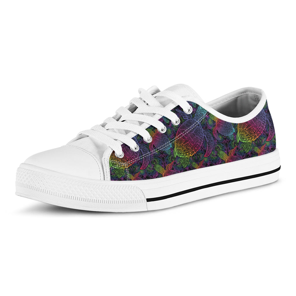 Colorful Sea Turtle Pattern Print White Low Top Shoes