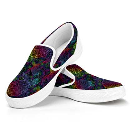 Colorful Sea Turtle Pattern Print White Slip On Shoes