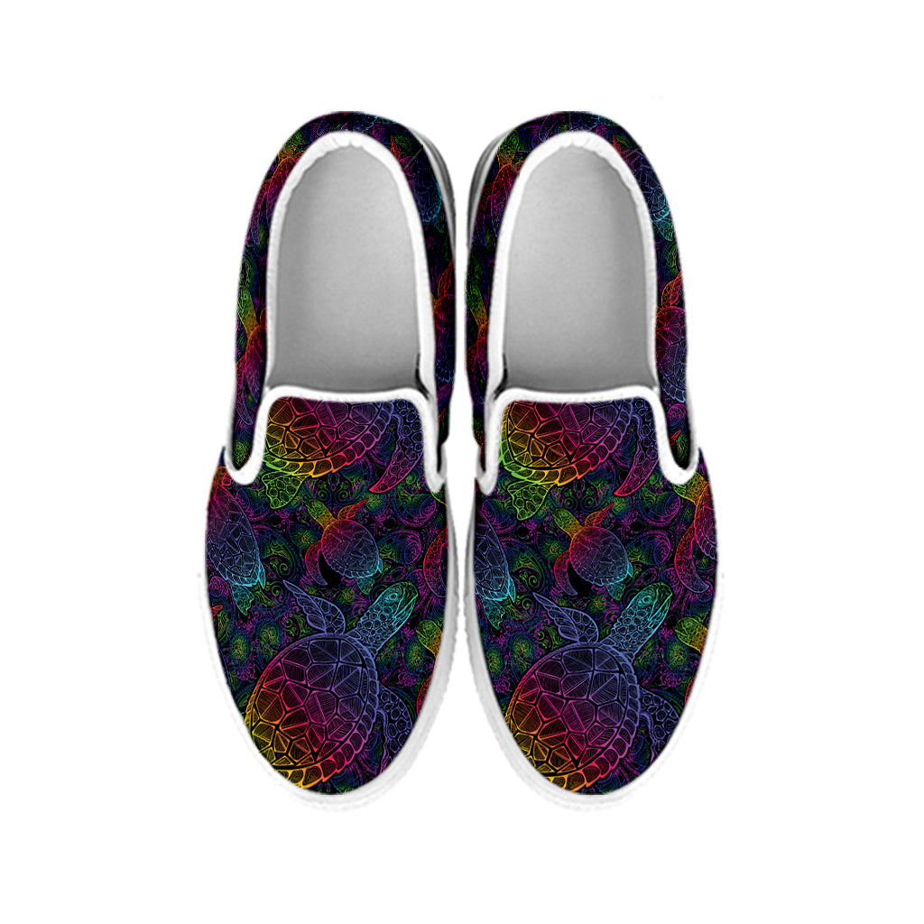 Colorful Sea Turtle Pattern Print White Slip On Shoes