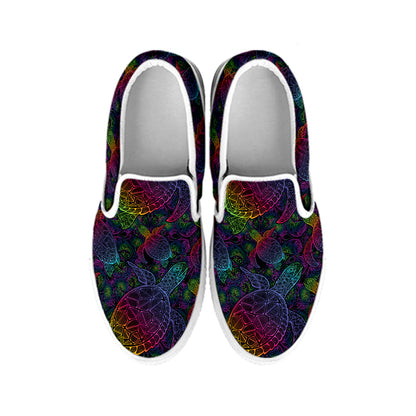 Colorful Sea Turtle Pattern Print White Slip On Shoes