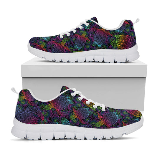 Colorful Sea Turtle Pattern Print White Sneakers