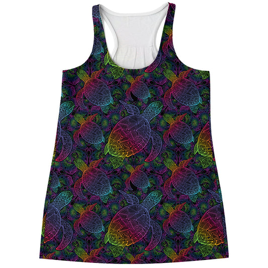 Colorful Sea Turtle Pattern Print Women's Racerback Tank Top