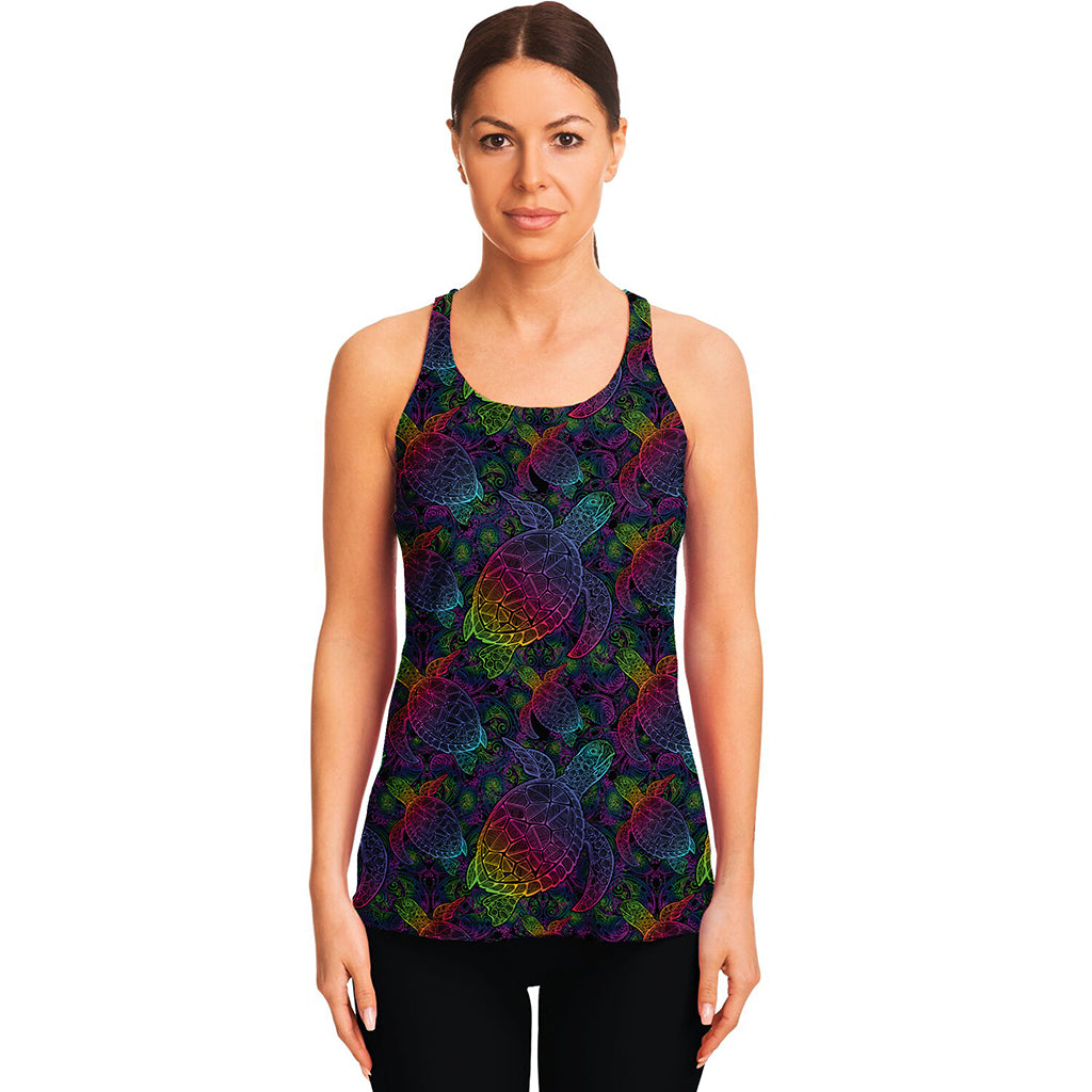 Colorful Sea Turtle Pattern Print Women's Racerback Tank Top