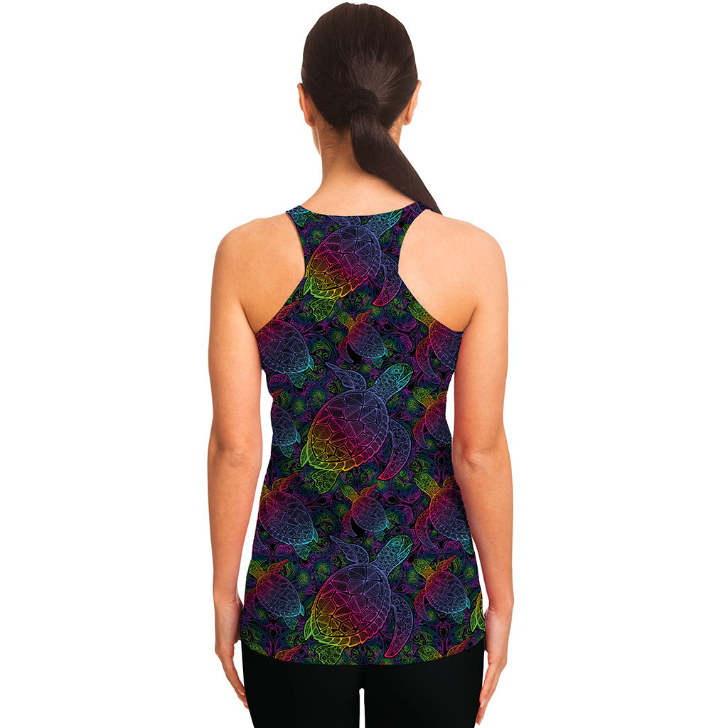 Colorful Sea Turtle Pattern Print Women's Racerback Tank Top