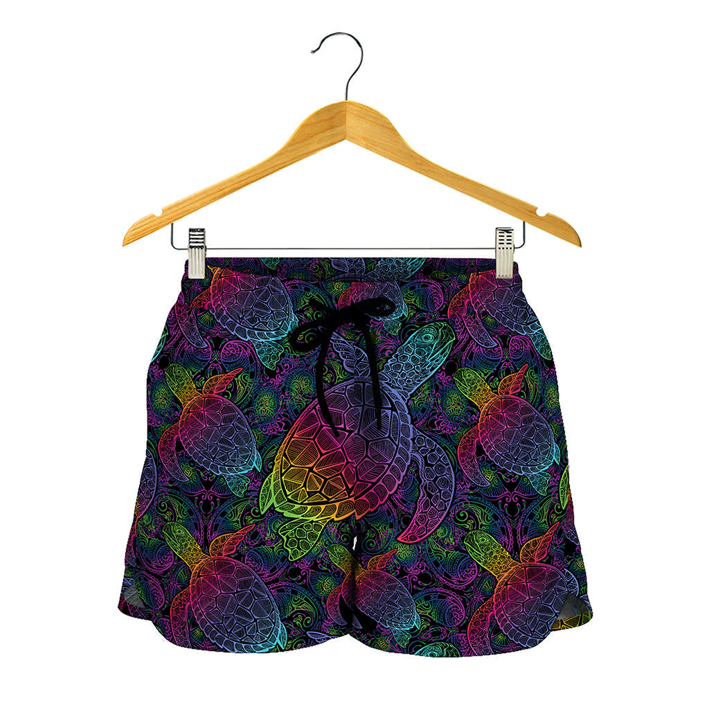 Colorful Sea Turtle Pattern Print Women's Shorts
