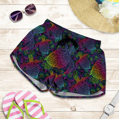 Colorful Sea Turtle Pattern Print Women's Shorts
