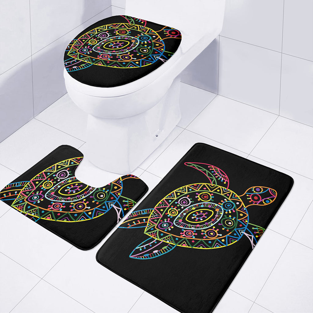 Colorful Sea Turtle Print 3 Piece Bath Mat Set